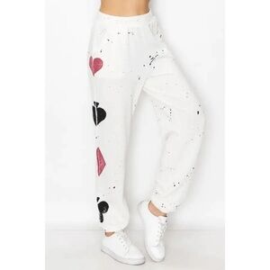 NWT T-Party Hand Painted Poker Jogger Pants - White M